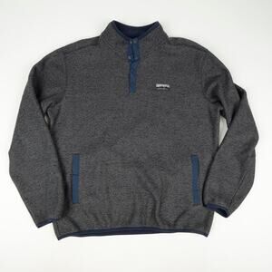 Eddie Bauer Mens Large Henley Snap Heather Blue Gray Texture Fleece Sweater